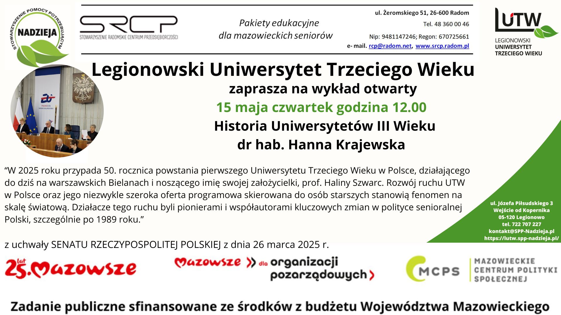Historia Uniwersytetów III Wieku, dr hab. Hanna Krajewska