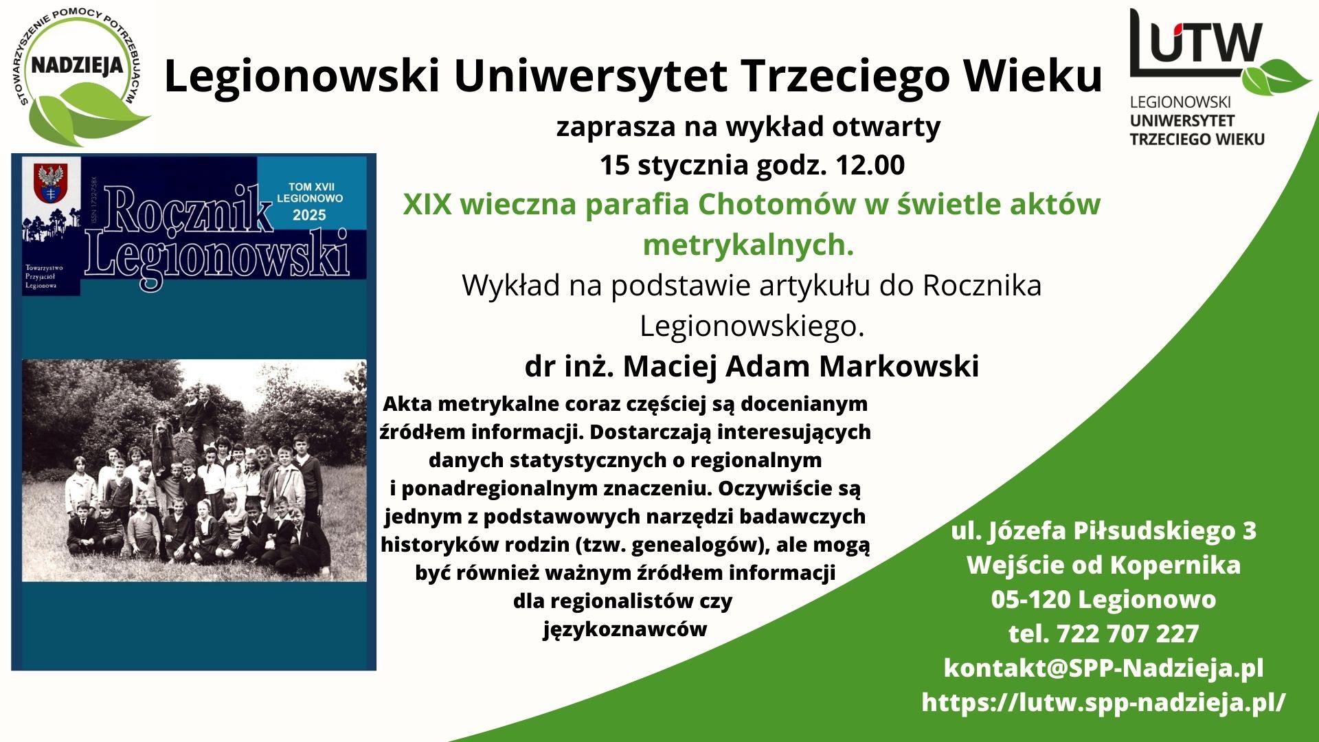 XIX wieczna parafia Chotomów w świetle aktów metrykalnych. dr inż. Maciej Adam Markowski