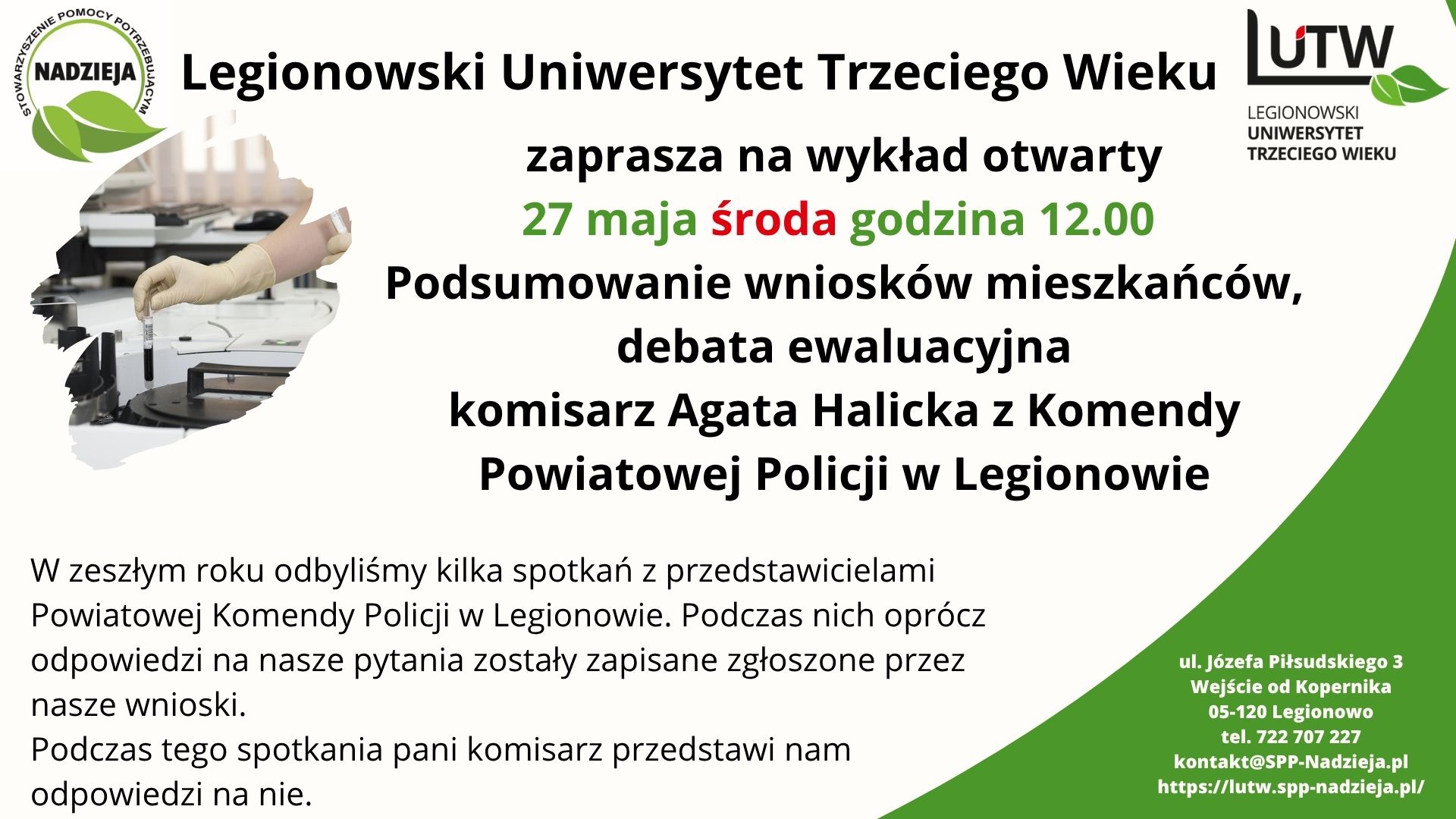 Podsumowanie wniosków mieszkańców (debata ewaluacyjna), komisarz Agata Halicka z KP Policji w Legionowie.